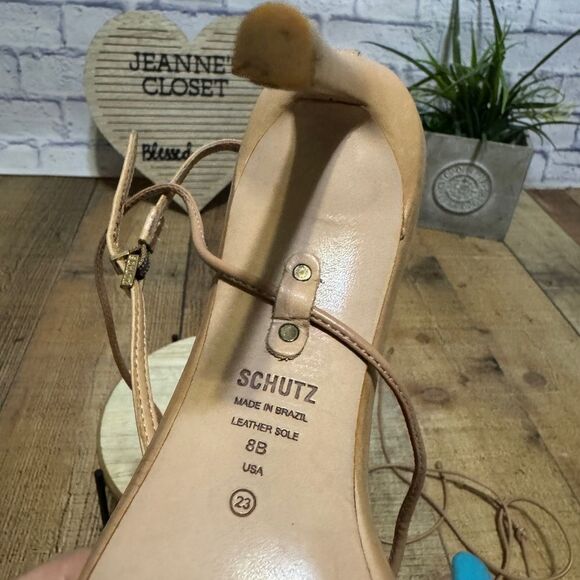 Schutz Vikki Leather Wrap Tan Heels 8 - Picture 11 of 15